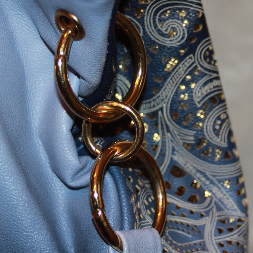 Graduated Glitter Gold Blues Stylish Handbag - Picture 8 of 9